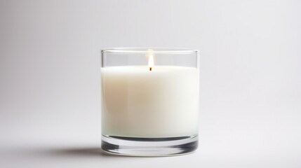 Generative AI, candle with label mockup. Aesthetic minimalistic composition blank, textile. Comfort, spa, relax and wellness concept.	
