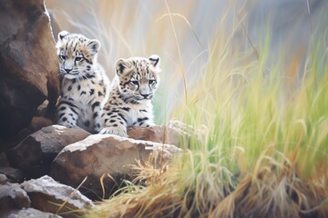 snow leopards in secluded mountain spot