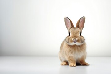 Fototapeta premium cute fluffy rabbit looking on camera. Isolated on white background. Easter bunny. empty space, horizontal banner