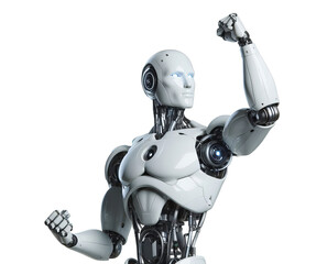 Strong Robot Humanoid, Human-Like Robot Showing Muscle,  Strength of Android, Isolated