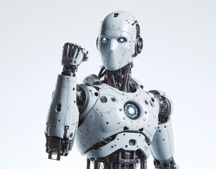 Strong Robot Humanoid, Human-Like Robot Showing Muscle,  Strength of Android