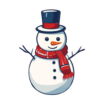 Cute magic santa snowman with hat and scarf Christmas elves xmas illustration vector clipart element isolated on a white background