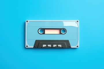 Fototapeta na wymiar Cassette tape isolated on blue background, retro musical tape, Generative AI