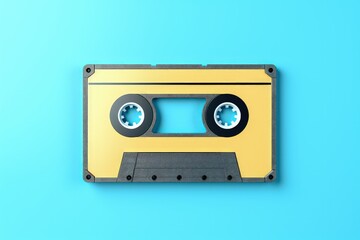 Obraz premium Cassette tape isolated on blue background, retro musical tape, Generative AI