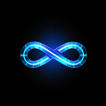 infiniti icon, glowing blue with white accents, vector style on black background