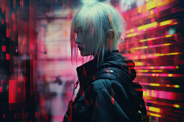 woman in cyberpunk setting