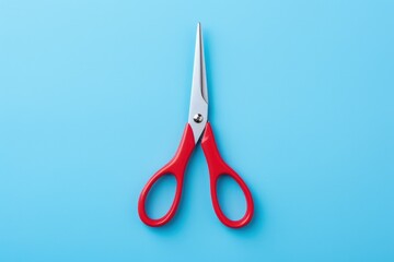 Red scissors isolated on blue background, Generative AI