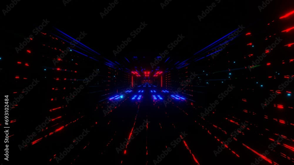 Poster endless movement forward along a futuristic fantasy shadow with a red-blue glow. looped animation. 3
