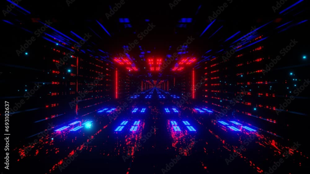 Poster endless movement forward along a futuristic fantasy shadow with a red-blue glow. looped animation. 3