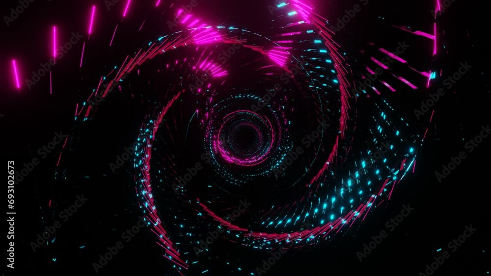 Poster endless movement forward along a futuristic fantastic round tunnel with a red-blue glow. looped anim