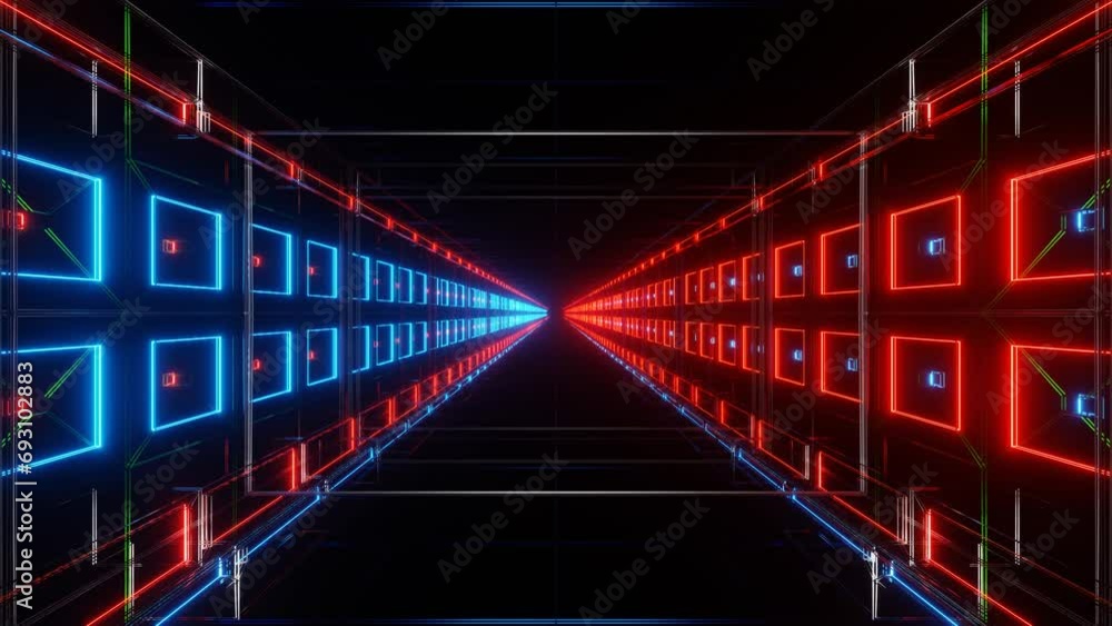 Poster endless movement forward along a futuristic fantasy shadow with a red-blue glow. looped animation. 3