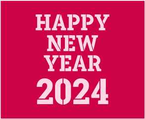 Happy New Year 2024 Abstract White Graphic Design Vector Logo Symbol Illustration With Pink Background