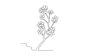 A cherry blossom tree. Cherry blossom one-line drawing