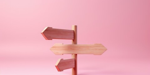 Wooden location sign isolated on pink background, direction board, wooden sign board, Generative AI