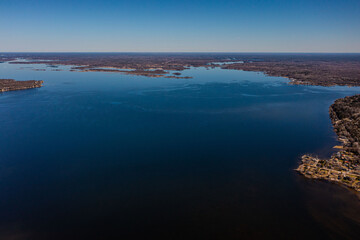 Expansive aerial views over Tay Township, Simcoe County, Ontario, capture the grandeur of the...