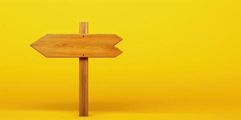 Wooden location sign isolated on yellow background, Wooden direction board, Generative AI - obrazy, fototapety, plakaty