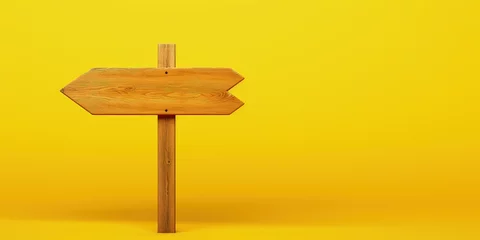 Fotobehang Wooden location sign isolated on yellow background, Wooden direction board, Generative AI © Kaleb