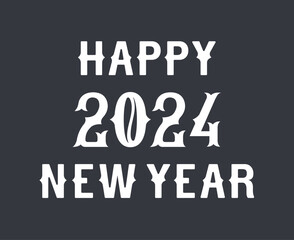 Happy New Year 2024 Abstract White Graphic Design Vector Logo Symbol Illustration With Gray Background