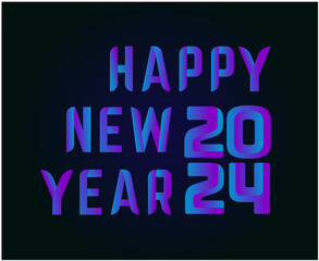 Fototapeta na wymiar Happy New Year 2024 Abstract Purple Graphic Design Vector Logo Symbol Illustration With Black Background
