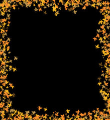 The frame is made of orange maple foliage. Fall leaves border autumn background. Foliage designs postcard. Vector decoration. Illustration of a leafy frame.