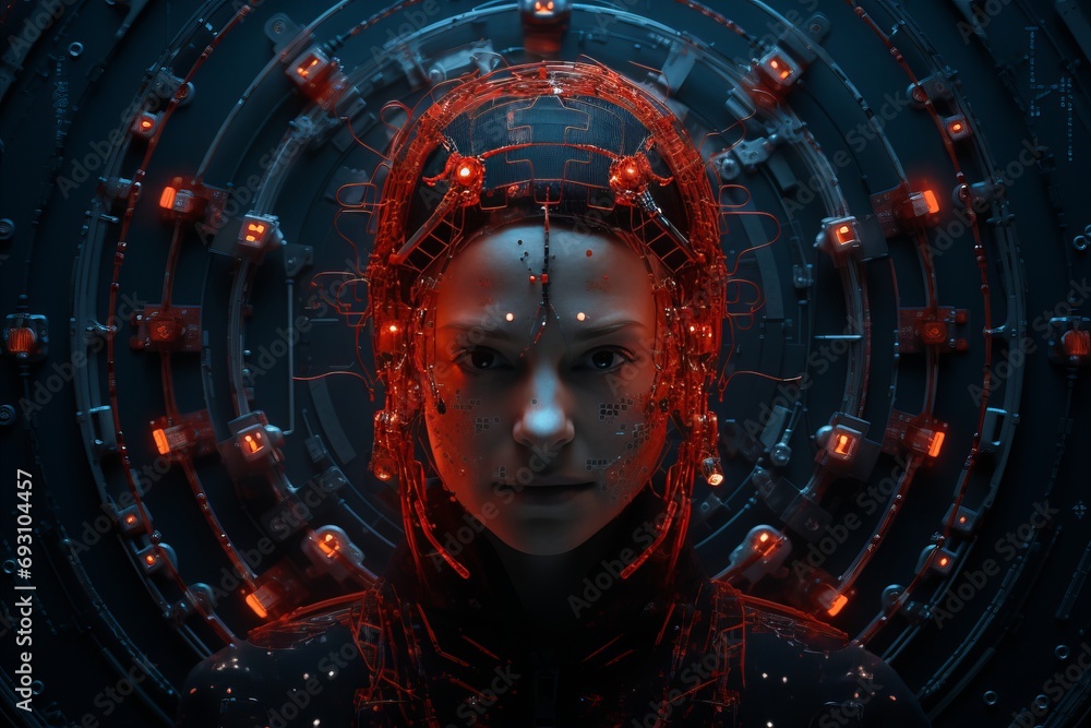 Poster advanced futuristic humanoid robot depicting cutting-edge artificial intelligence technology concept