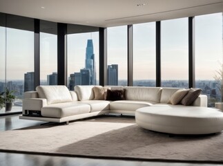 Modern interior Sleek and minimalist living room with floortoceili