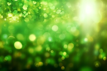 Obraz premium Unfocused green background with a bokeh effect on St. Patrick's Day.