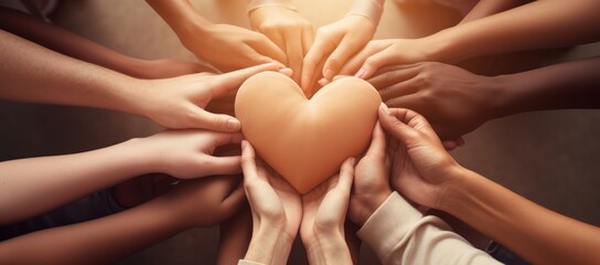 a group of diverse hands forming a heart - obrazy, fototapety, plakaty
