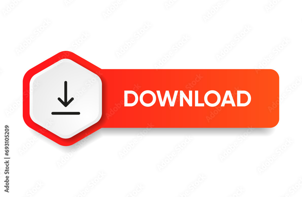 Poster 3D download button icon. Upload icon. Down arrow bottom side symbol. Click here button. Save cloud icon push button for UI UX, website, mobile application.