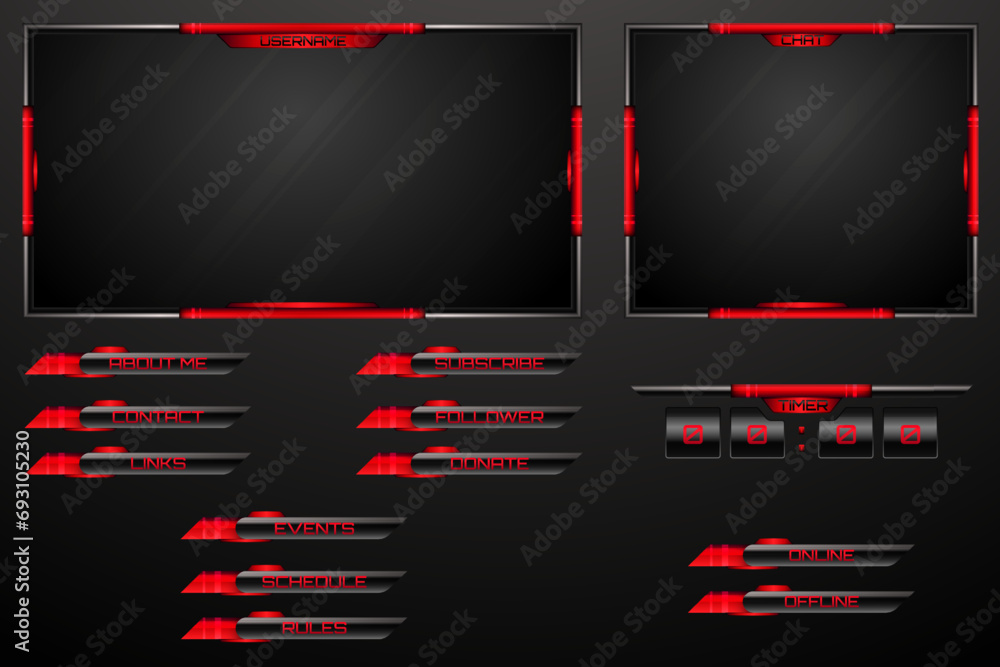 Aufkleber stream overlay webcam screen frames and stream alerts screen panels with black and red color borders