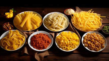 Different types of pasta. Handmade Italian food. Making pasta.