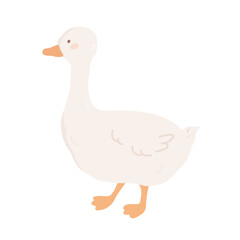 Cute goose hand drawn in cartoon and kawaii style. Vector illustration, png of domestic bird, farm animal in pastel colors