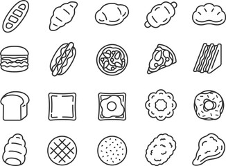 いろいろな、パンのアイコン（線画）のイラストセット