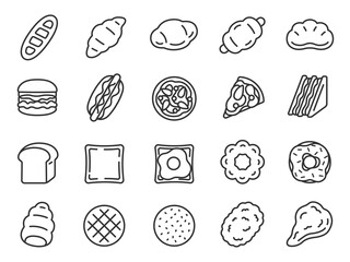 いろいろな、パンのアイコン（線画）のイラストセット