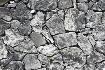 Mosaic stones wall pattern background. Mineral tile structure. Old architecture background. Medieval wall texture.