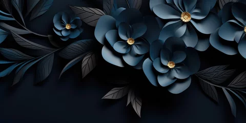 Foto op Aluminium abstract modern futuristic dark blue flowers and leaves, design background © David Kreuzberg