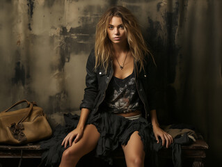 Combine luxury and grunge elements in a photo featuring distressed high-end fashion items