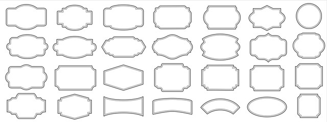 Set of labels vector with two black frame, illustration isolated on white. Price tag, sale sticker, quality mark, sale or discount sticker, promotional badge set, shopping labels