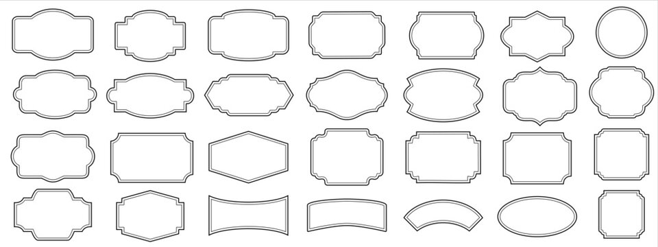 Set of labels vector with two black frame, illustration isolated on white. Price tag, sale sticker, quality mark, sale or discount sticker, promotional badge set, shopping labels