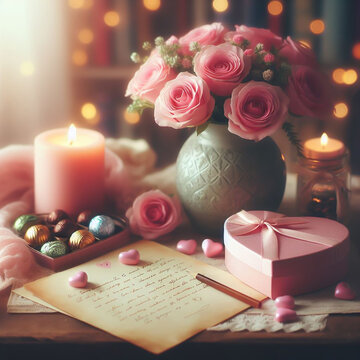Beautiful and romantic image for card for Valentine's day. AI generated