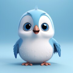 Obraz premium Baby funny cartoon penguin, blue ice color background