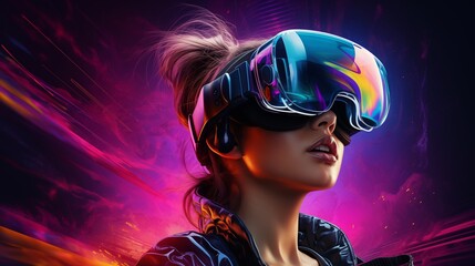 Fototapeta premium woman wearing VR glasses and amazed