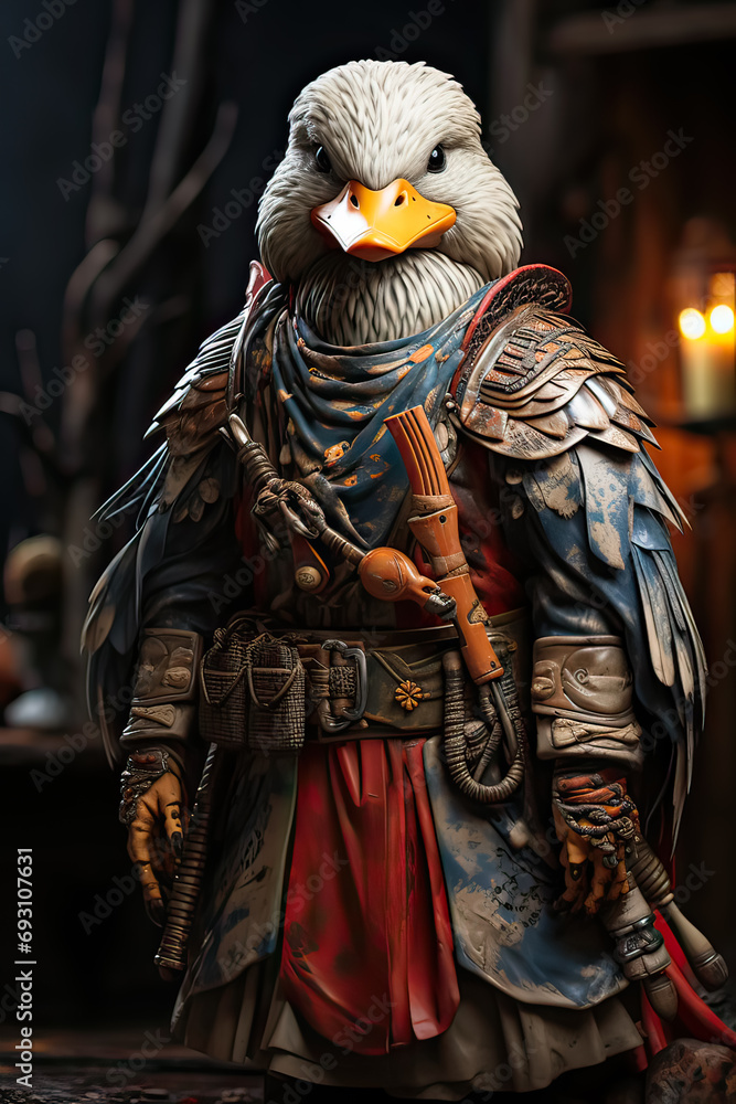 Poster an armored duck strikes an adorable pose in this unique portrait, combining whimsy and charm in a de