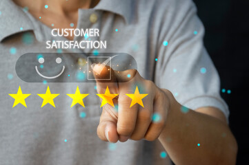 Users rate their service experience on the online application for a customer satisfaction survey...