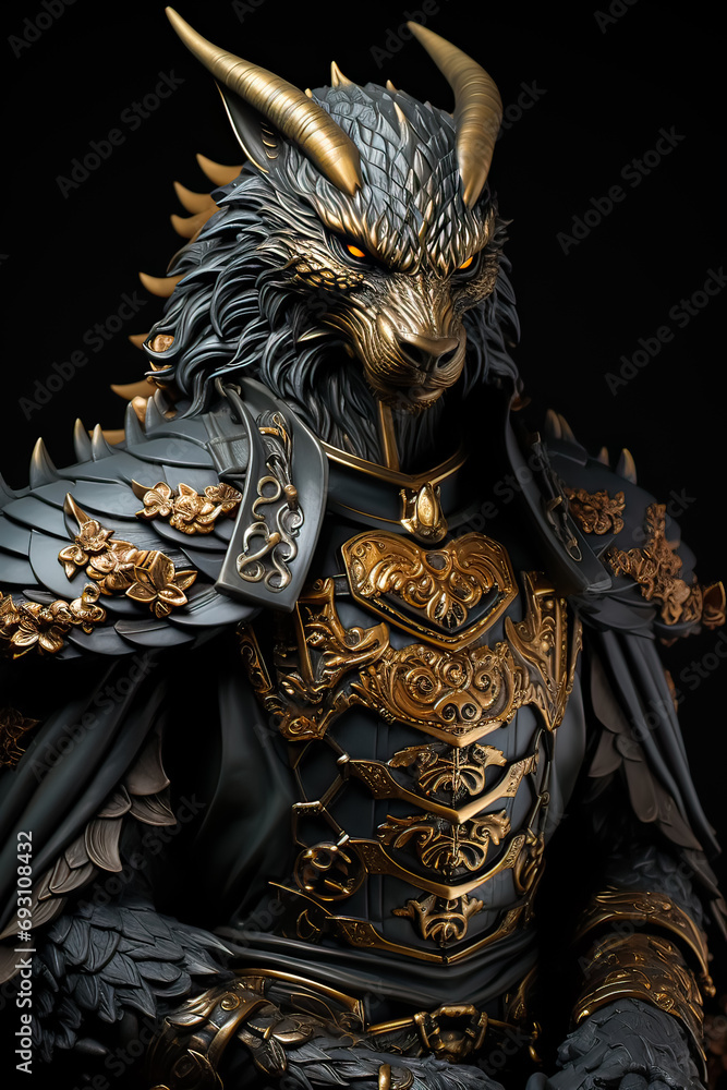 Poster an armored dragon strikes an enchanting pose in this unique portrait, combining fantasy and charm in