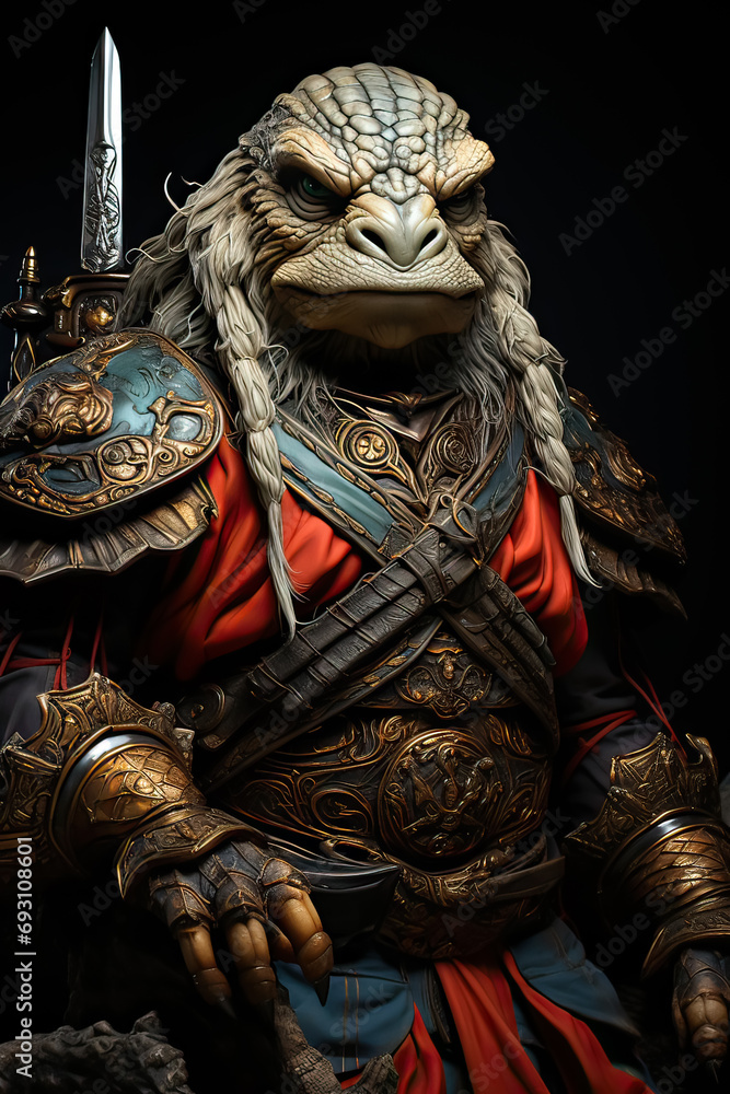 Poster an armored turtle strikes an adorable pose in this unique portrait, combining fantasy and charm in a