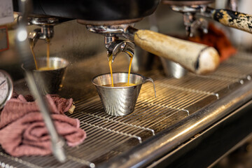 Stockholm, Sweden An espresso machine in a cafe.