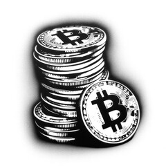 a stack of bitcoin in stencil-art style,black and white, generative ai