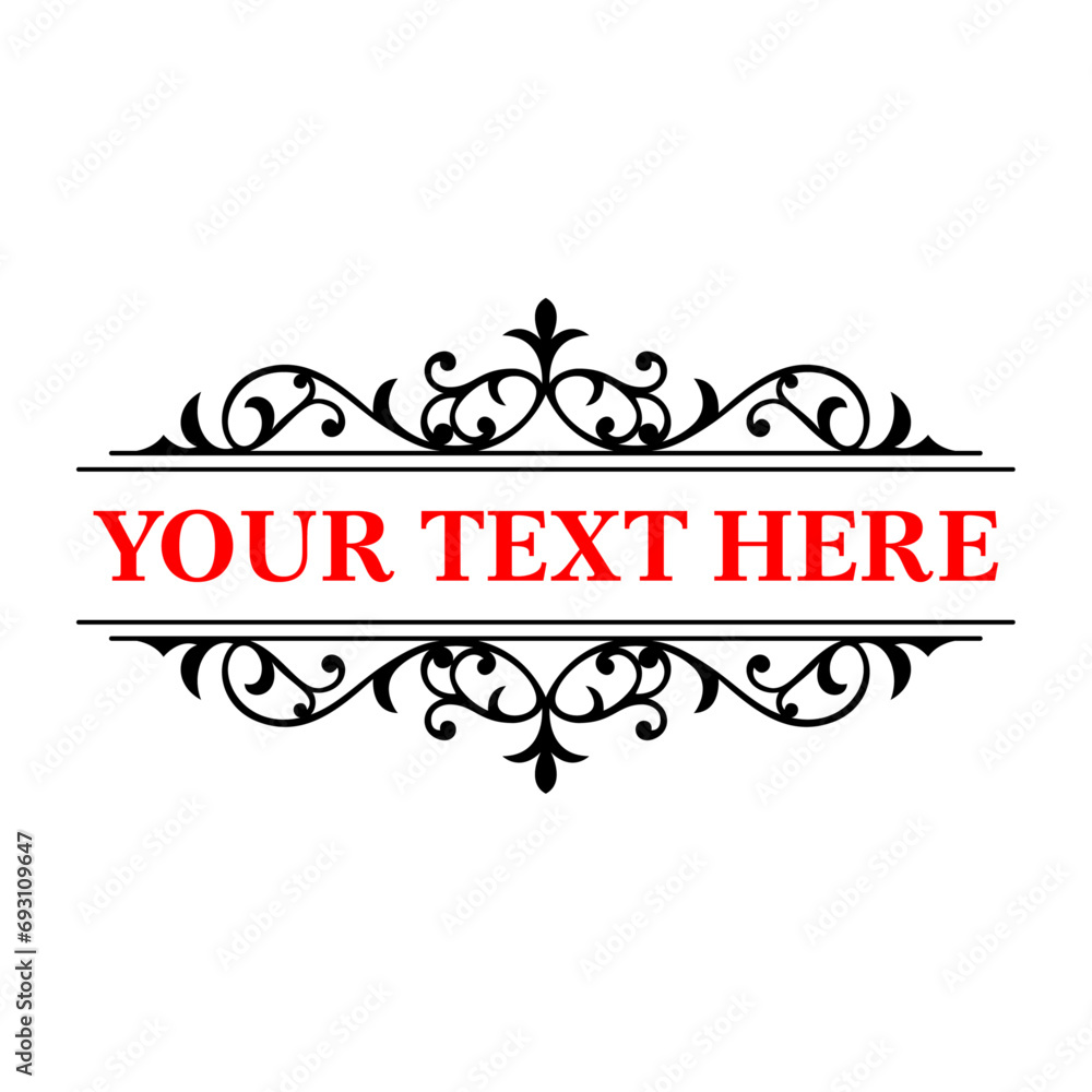 Poster vector simple black split monogram with abstract flourish elements, isolated on white background. or