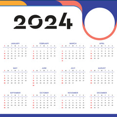 colorful design calendar 2024 with white color background